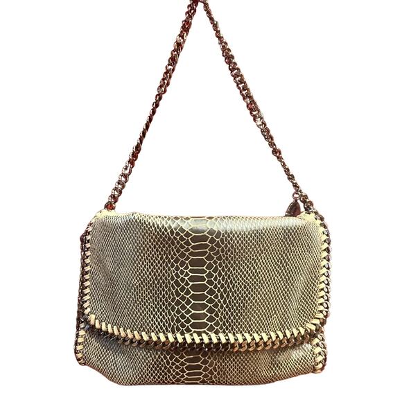 Stella McCartney Eco Python Embossed Falabella Fold Over Clutch Brown - Picture 4 of 14